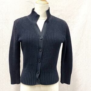 Talbots Petites black knit 3/4 sleeve cropped‎ cardigan sweater Size Petite